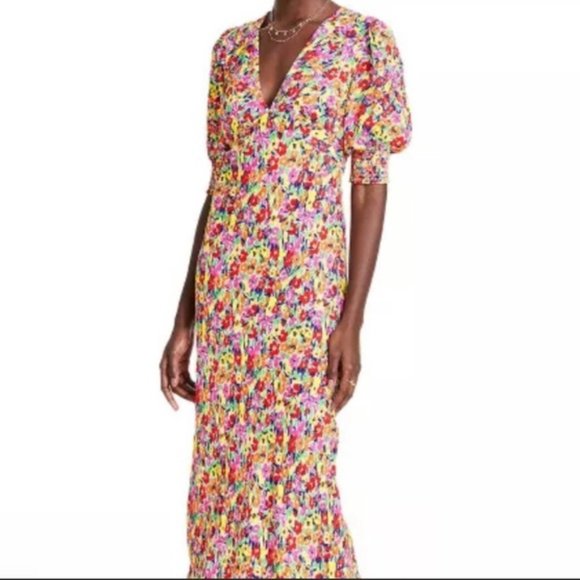 RIXO for Target Floral Multicolor Maxi Dress With Puff Sleeves and V Neck Sz 12 - Picture 4 of 12